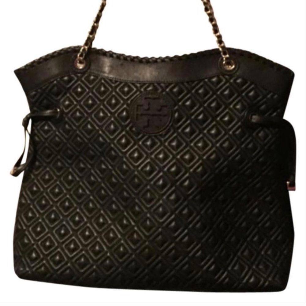 Tory Burch Marion Quilted Slouchy Black Tote